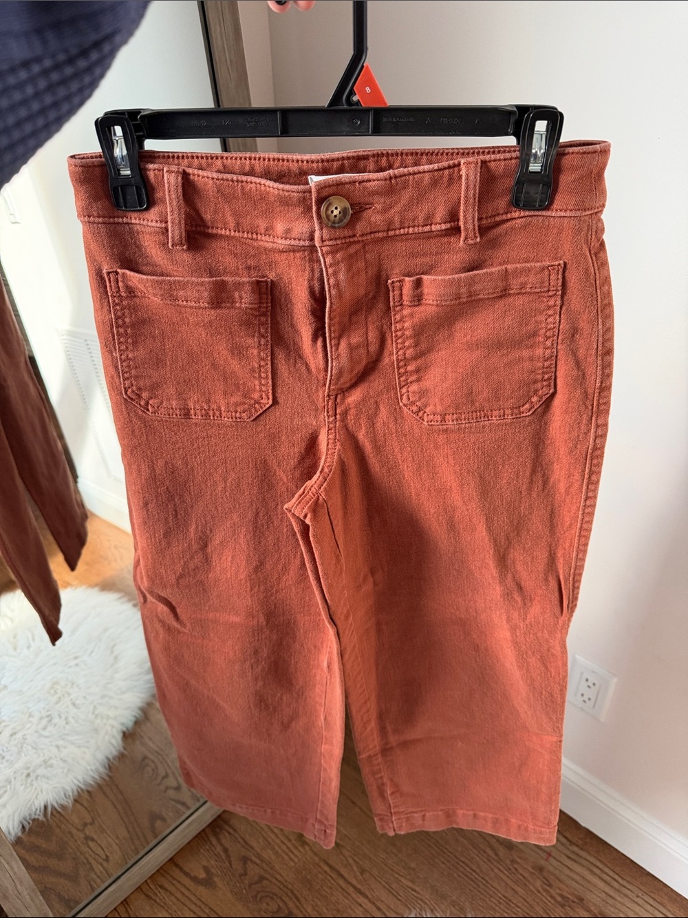 LOFT Palmer Cropped High-Waist Wide-Leg Jeans in Rust